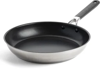 Stainless Steel Koekenpan 28cm - PFAS-vrije antikleeflaag - Koekenpan inductie - Keramische pan - Ovenbestendig tot 160°C - Koudgrepen - Zilver de KitchenAid en Argent – photo produit 1 sur 5