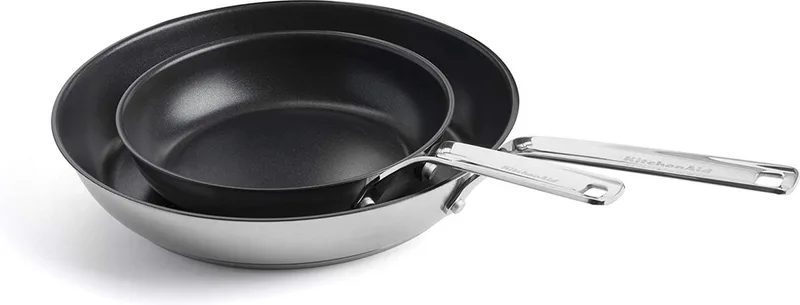 Stainless Steel Koekenpannenset 2-delig - 20/28cm - PFAS-vrije antikleeflaag - Pannenset inductie - Keramische pan - Ovenbestendig tot 160°C - Zilver de KitchenAid en Noir – photo produit
