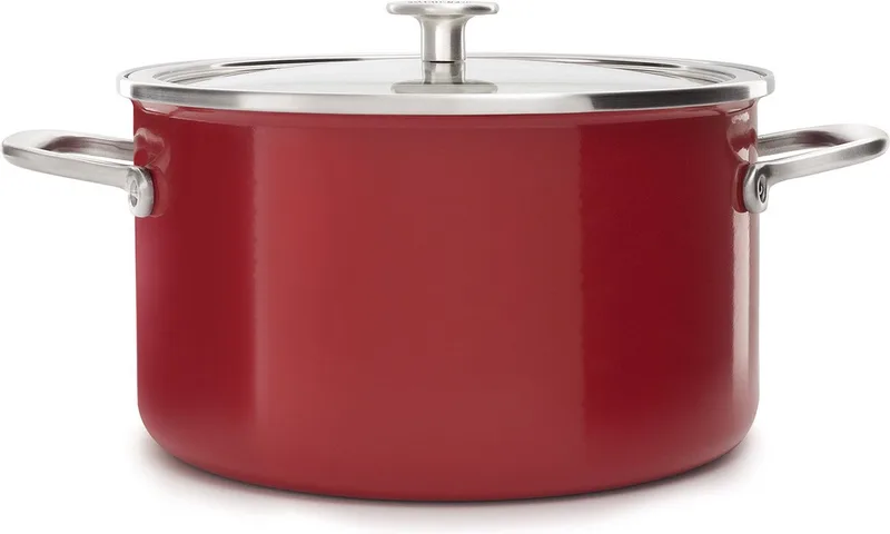 Steel Core Enamel kookpan 24cm 6L - Keizerrood - inductie - PFAS-vrij by KitchenAid in Red – product photo
