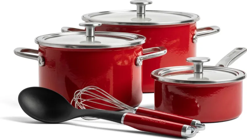 Steel Core Enamel pannenset 5-delig - Keizerrood - inductie - PFAS-vrij de KitchenAid en Rouge – photo produit