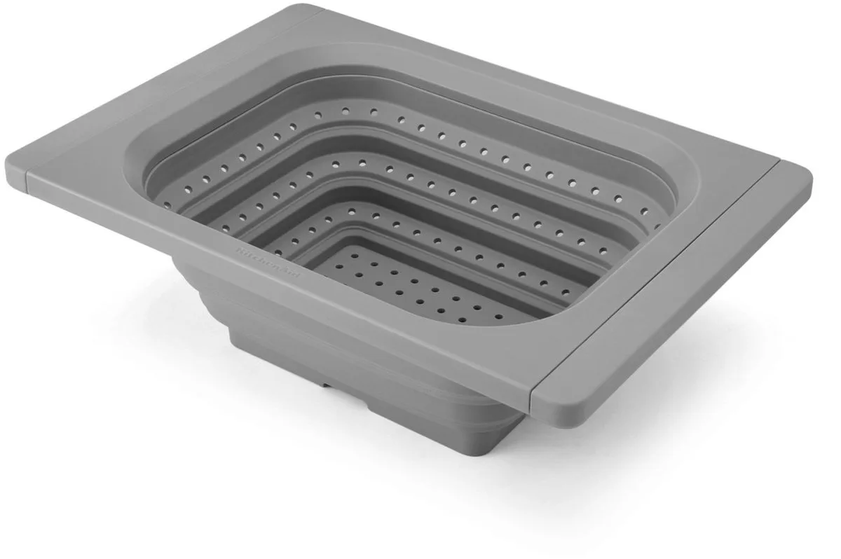 Vergiet, Inklapbaar, Uitschuifbare Handgrepen, 37 cm x 26 cm, Siliconen de KitchenAid en Gris – photo produit