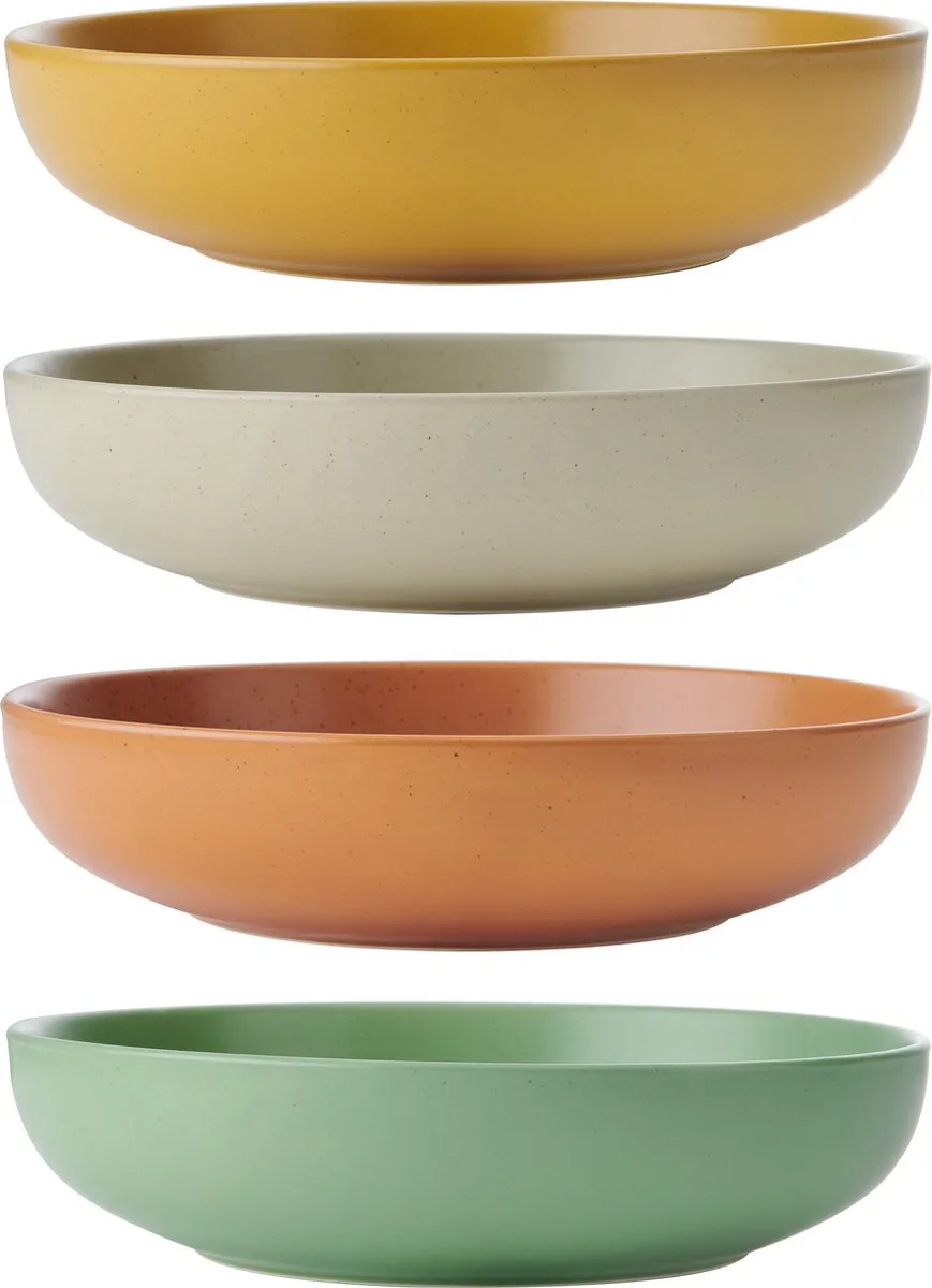 Idilica aardewerk pastakommen, set van 4 keramische ondiepe borden, magnetron- en vaatwasmachinebestendig, geassorteerde kleuren by KitchenCraft in Cream – product photo