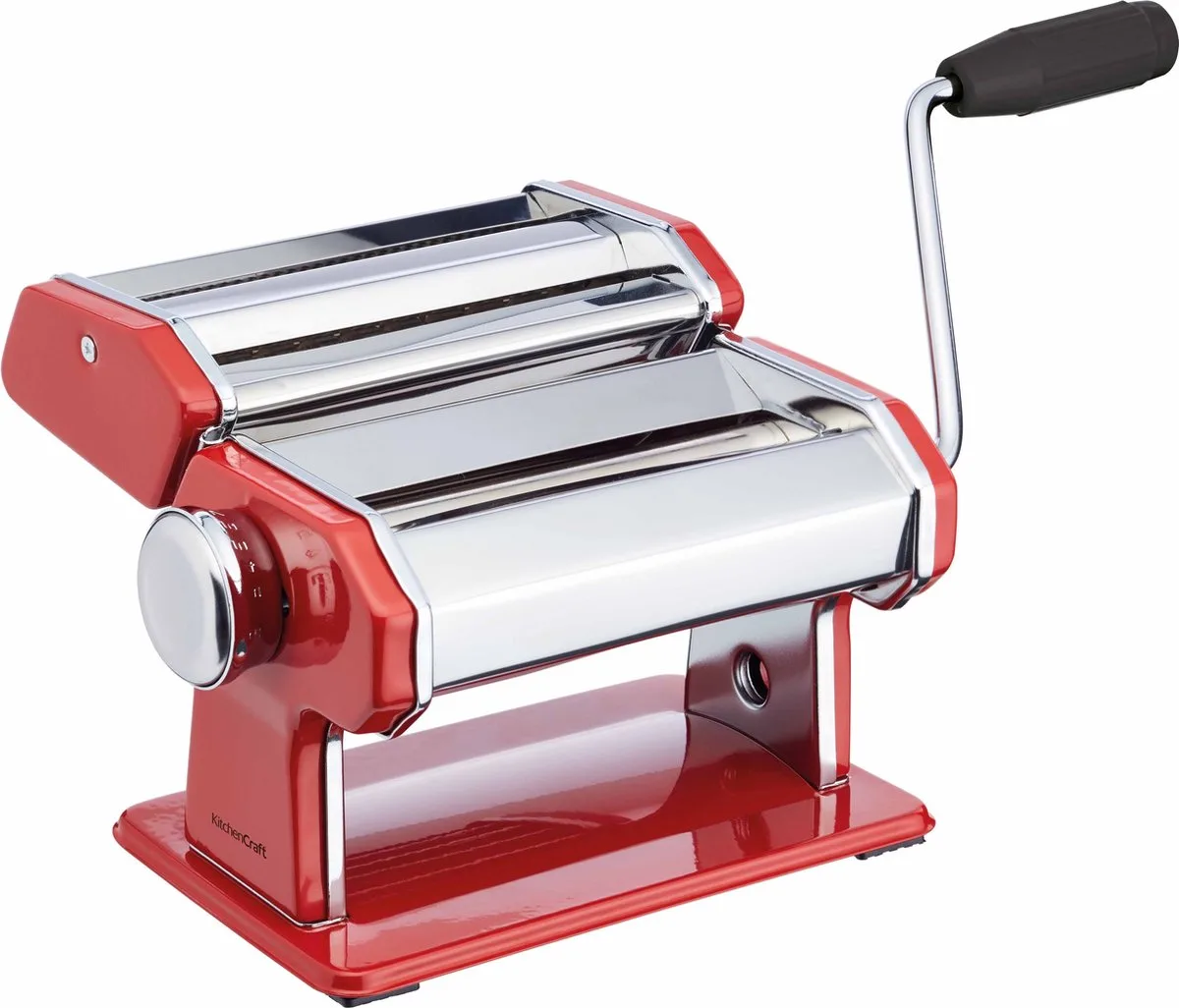 KC Blue World of Flavours Pasta Maker met 9 Dikte-Instellingen - Pastamachine van Roestvrij Staal van KitchenCraft in Rood – productfoto
