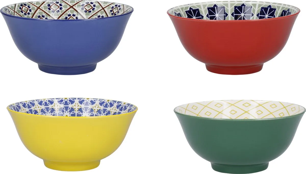 KitchenCraft 4 Keramische Kommen in Geschenkverpakking - Ideaal Voor Roomijs Soep en Meer 'World of Flavours' Designs von KitchenCraft in Mehrfarbig – Produktfoto