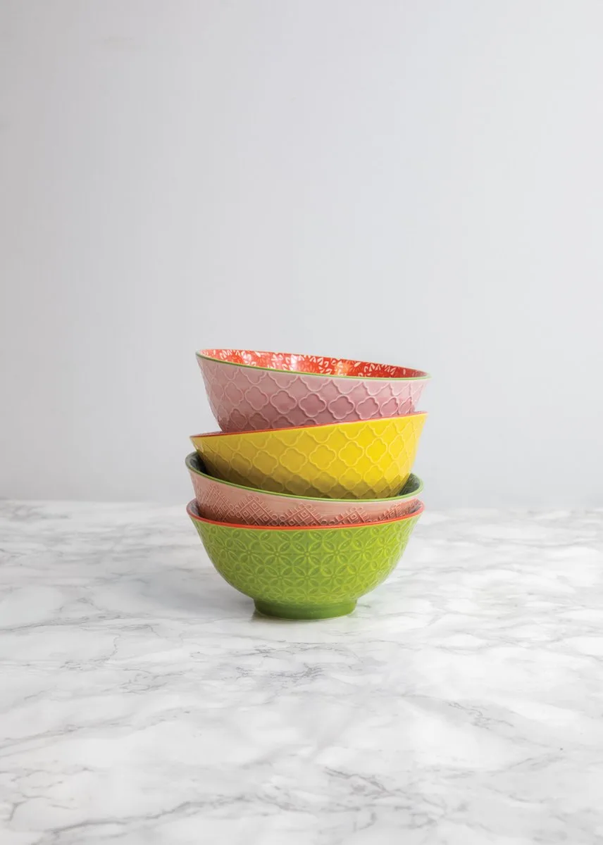 KitchenCraft 4 Keramische Kommen in Geschenkverpakking - Ideaal Voor Roomijs Soep en Meer 'Bright' Designs van KitchenCraft in Gemengd – productfoto