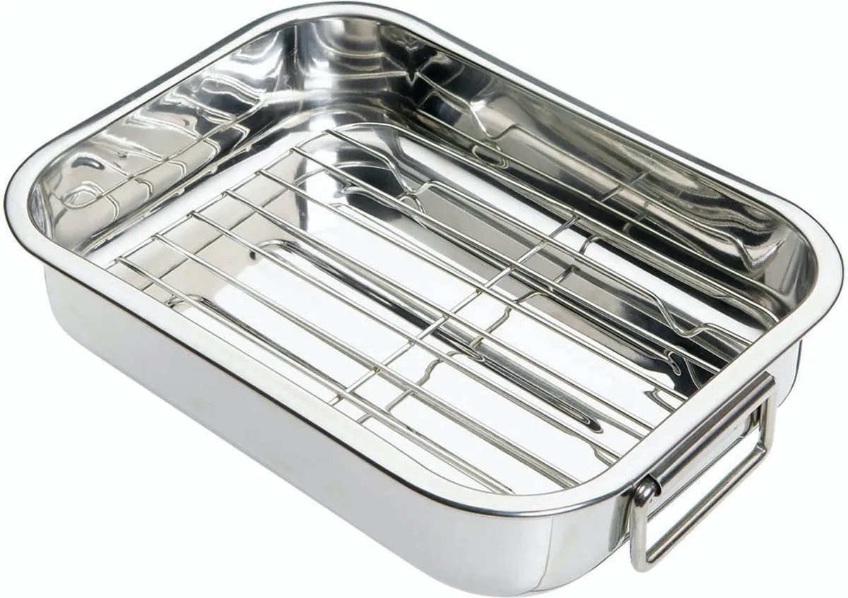 Kleine roestvrijstalen braadslede met rek - 27 x 20 cm van KitchenCraft in Zilver – productfoto