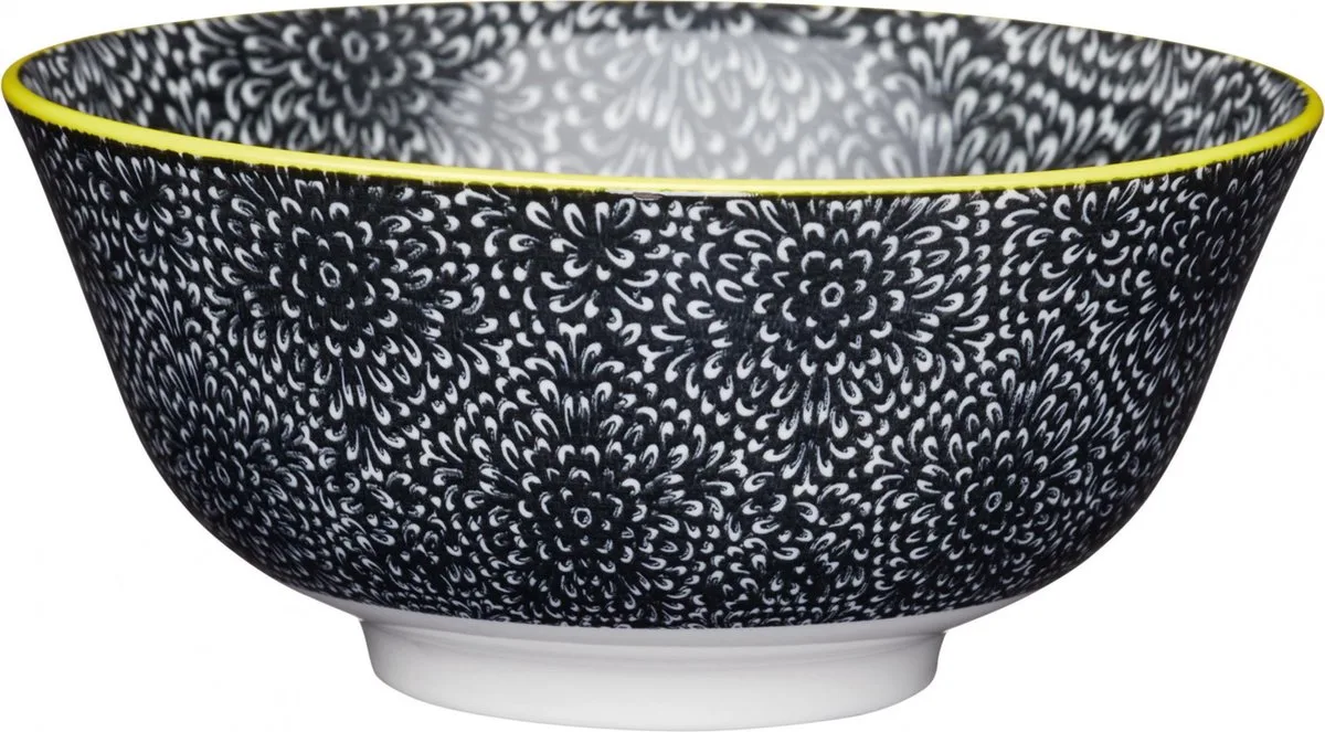 Kom Black And White Floral 15,7 Cm Keramiek Zwart van KitchenCraft in Zwart, Wit – productfoto