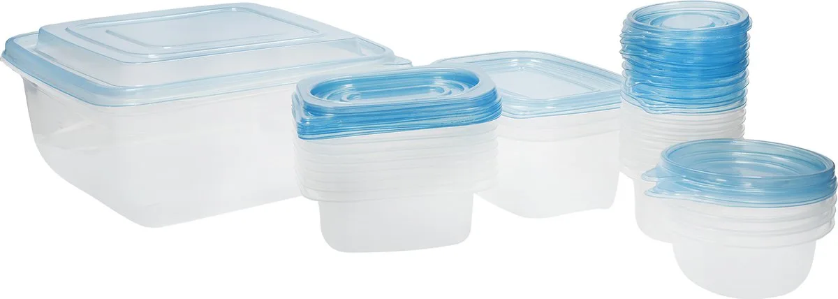 Maaltijdbakjes - set van 23 herbruikbare plastic bewaarbakjes geschikt voor koelkast vriezer en magnetron van KitchenCraft in Transparant – productfoto