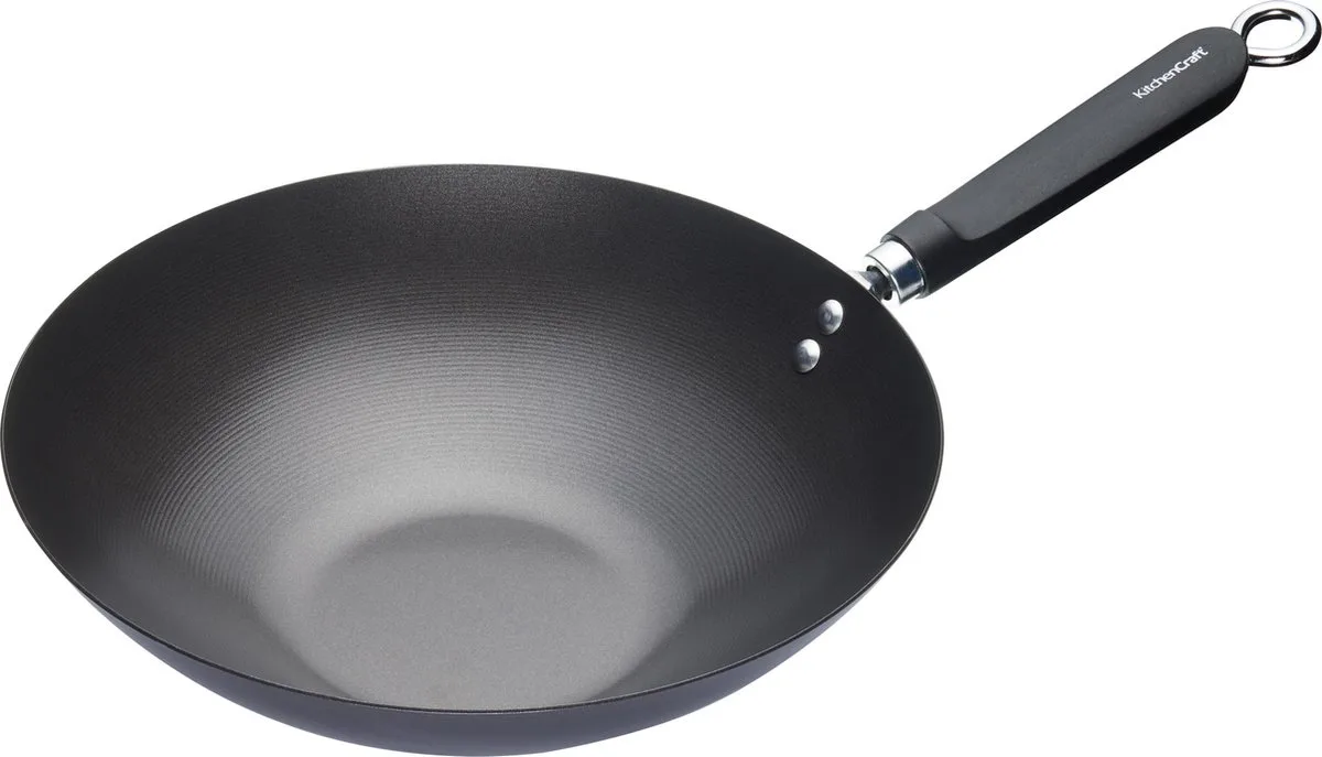 Oriental Wokpan, 30 CM, Carbonstaal, Non-Stick van KitchenCraft in Zwart – productfoto