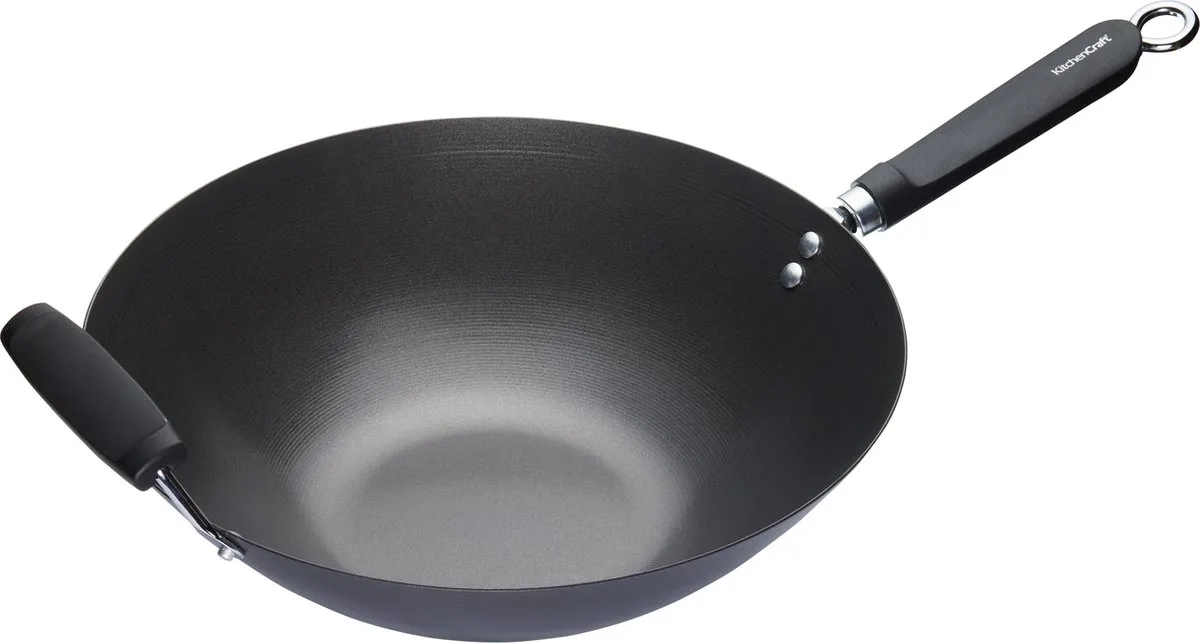 Oriental Wokpan, 36 CM, Carbonstaal, Non-Stick by KitchenCraft in Black – product photo