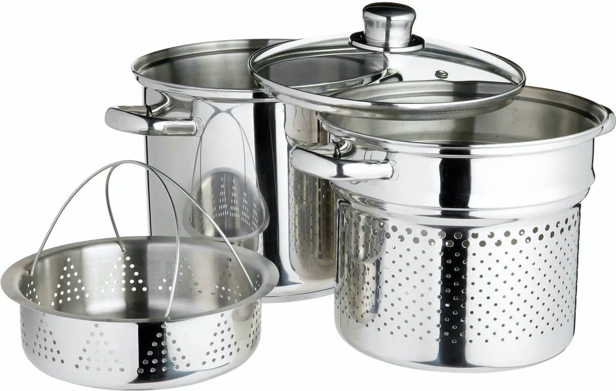 World Of Flavours Pastapot Met Zeef En Groentestomer In Geschenkverpakking - Inductiekast Roestvrij Staal 4 Liter van KitchenCraft in Inox – productfoto