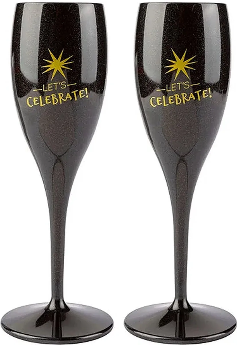 Champagneglazen set 2 stuks - kunststof - Let's Celebrate van Koziol in Zwart – productfoto
