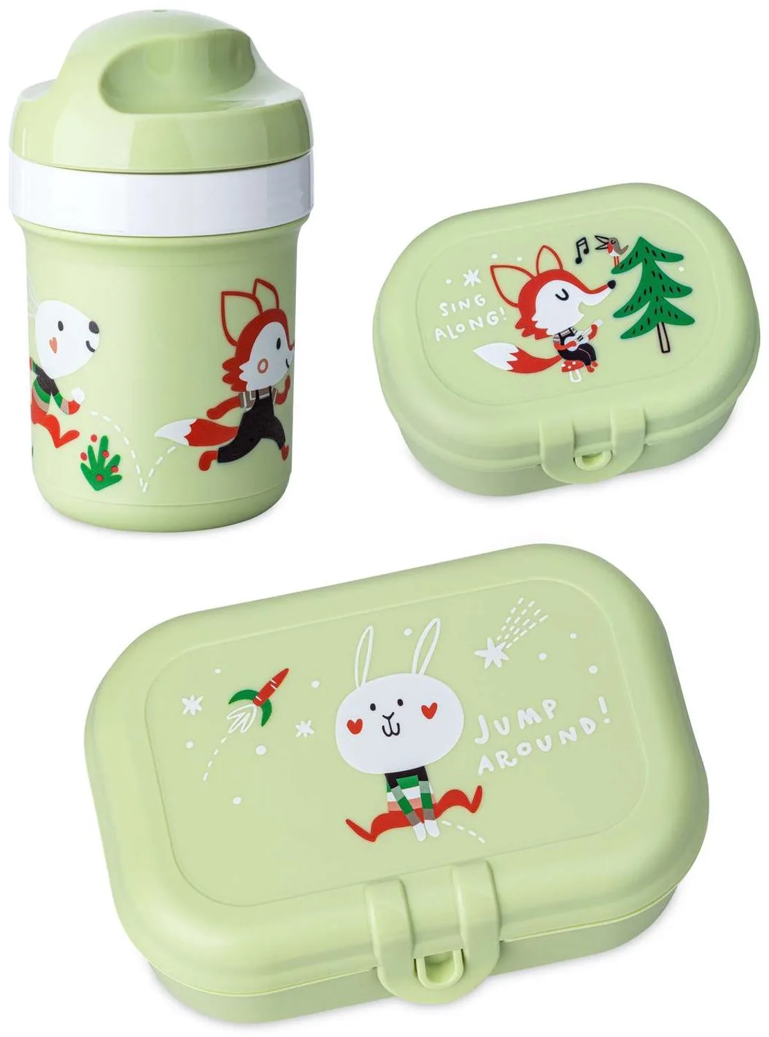 Set drinkfles 200 ml en lunchbox HOP ON AT HOME, 3-delig fra Koziol i Pistache – produktbillede