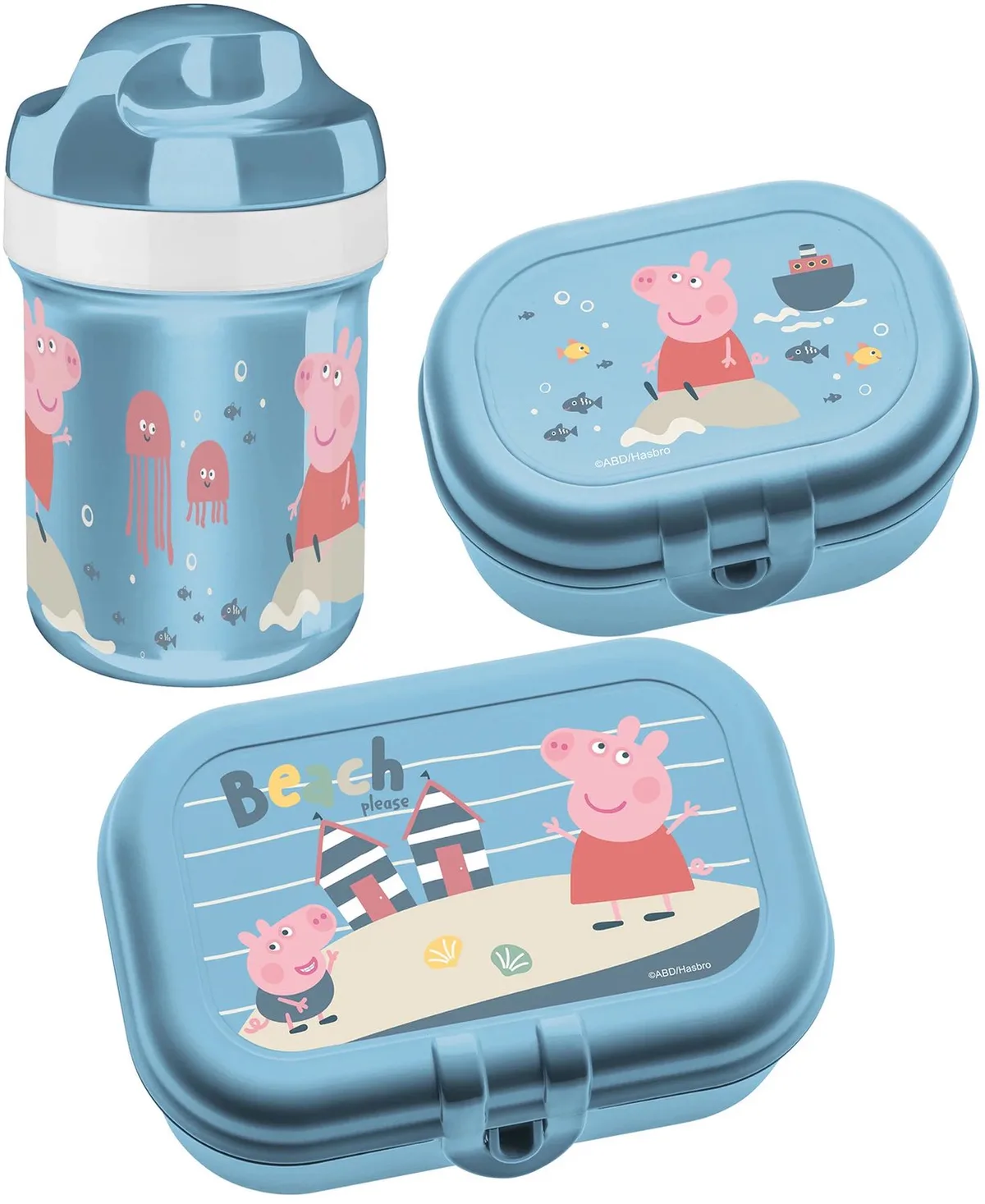 Set drinkfles 200 ml en lunchbox Peppa Pig Waves To Go, 3-delig de Koziol en Bleu – photo produit