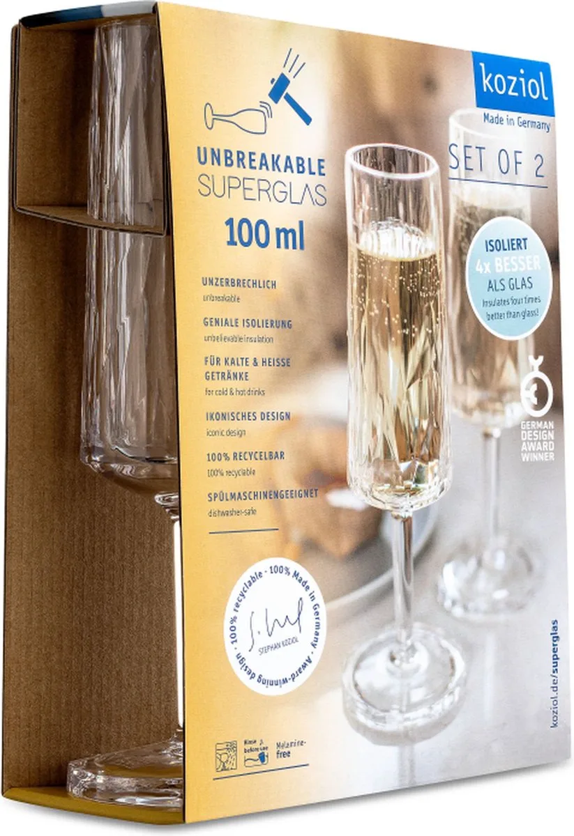 Superglas Club No. 14 Champagneflute 100 ml Set van 70 Stuks - Kunststof de Koziol en Transparent – photo produit
