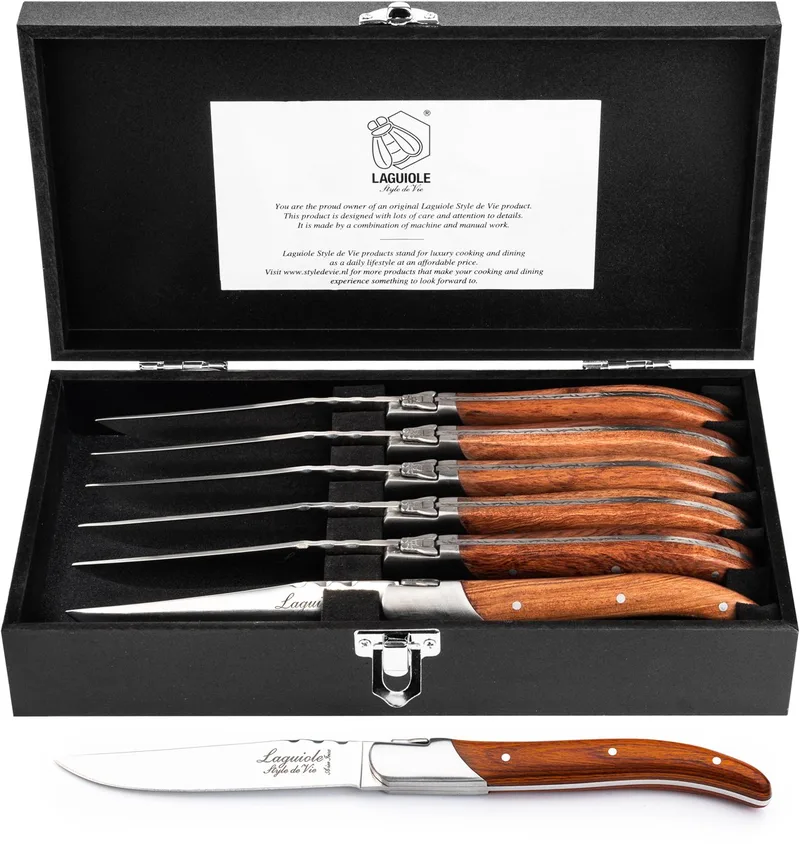 Laguiole Steakmessen Pakka Rose - 6 stuks från Laguiole Style de Vie i Rooskleurig Pakkahout – produktbild