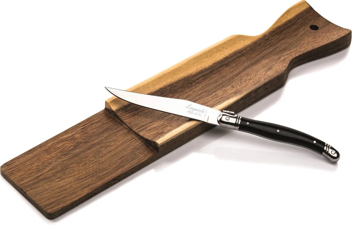 Worstplank met steakmes Premium Line - Acaciahout - Zwart från Laguiole Style de Vie i Brun – produktbild
