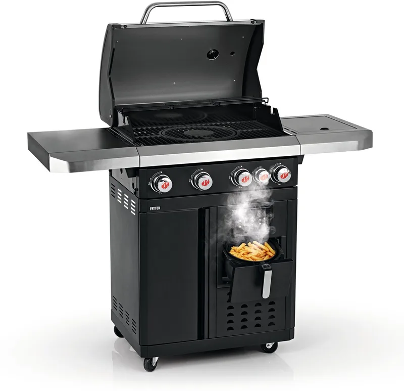 Fryton 4.1 Gasbarbecue – 3-in-1 Grillen, Bakken & Koken – BBQ met Zijbrander van Landmann in Zwart – productfoto