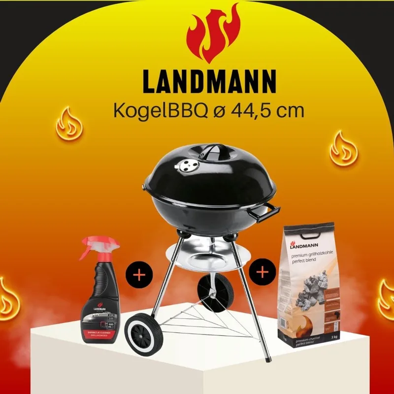 HoutskoolBBQ Grillchef by Landmann KogelBBQ ø 44,5 cm - Houtskoolbarbecues - Kogelbarbecue - Met Thermometer - Roestvrij - Ronde Barbecue - Met deksel en Wielen - Traditionele bbq - 6 personen - Ventilatierooster voor zuurstofregulering van Landmann in Zwart – productfoto