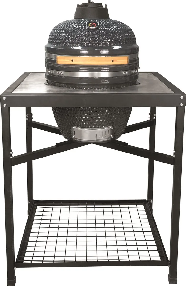 Kamado BBQ 18 inch Grijs - Tafelmodel - MLS Pizzasteen Ø38 cm - Keramische Houtskoolbarbecue - BBQ Egg - Thermometer - 4-6 Personen van Landmann in Antraciet – productfoto