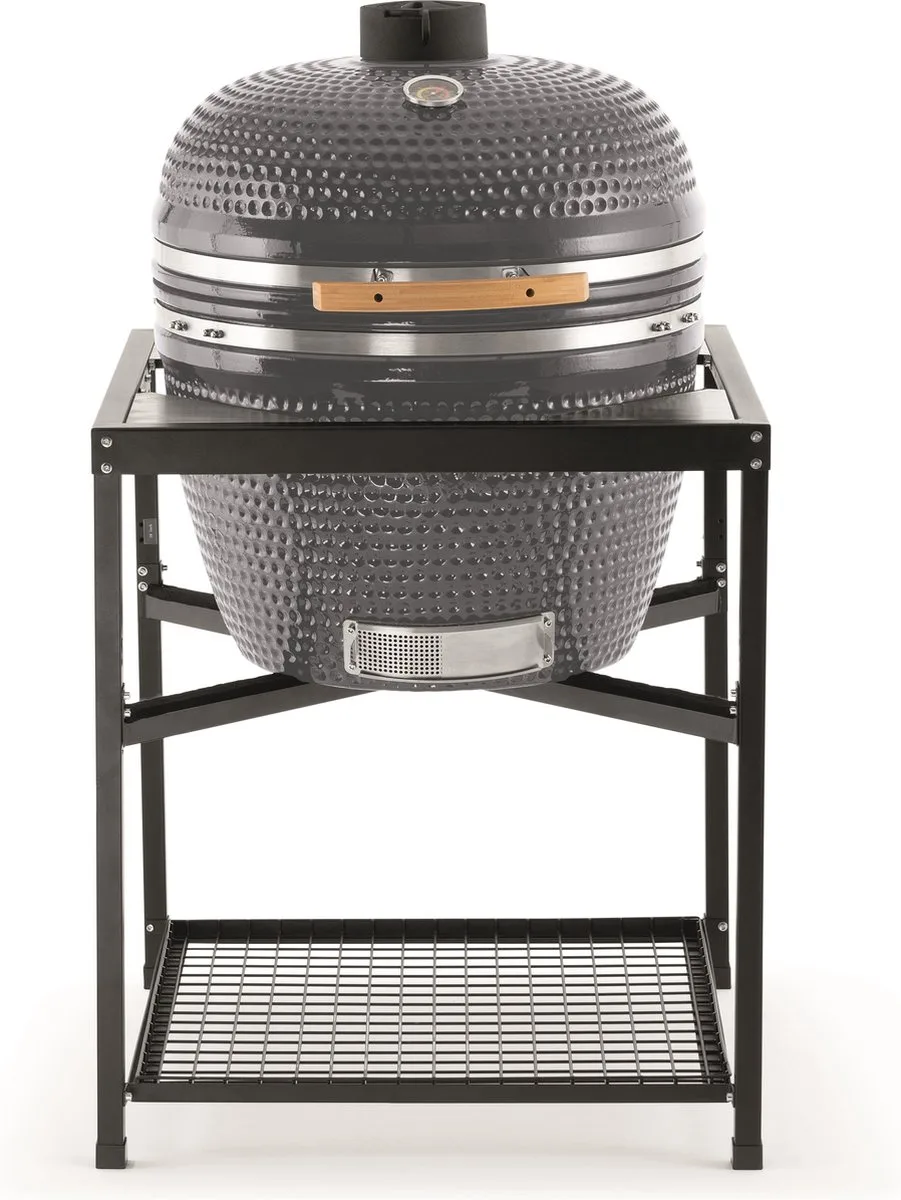 Kamado BBQ 26 inch Grijs - Tafelmodel - MLS Pizzasteen Ø57 cm - Keramische Houtskoolbarbecue - BBQ Egg - Thermometer - Grote Groepen by Landmann in Anthracite – product photo