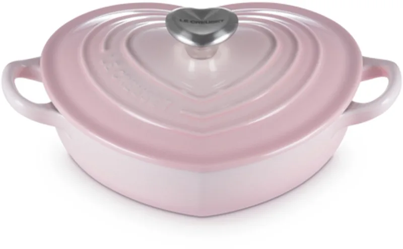 Braadpan - Hart - in Geëmailleerd Gietijzer - met RVS Hartjesknop de Le Creuset en Rose – photo produit