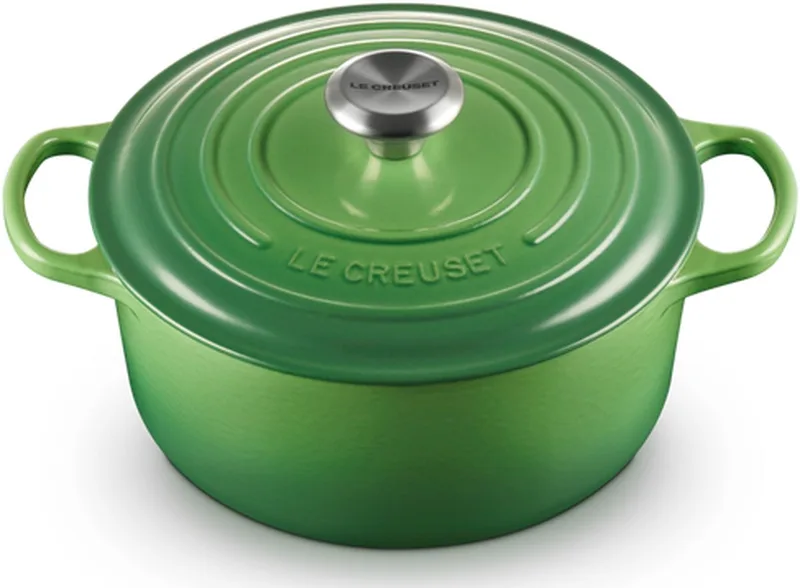 Braadpan Signature Bamboo – Ø 24 cm / 4,2 Liter – Ronde Stoofpan van Gietijzer – Heldere Groene Emaille in Bamboo Edition – Voor Braden, Stoven en Serveren – Inductie- en Ovenbestendig – Voor 4–5 Personen by Le Creuset in Green – product photo