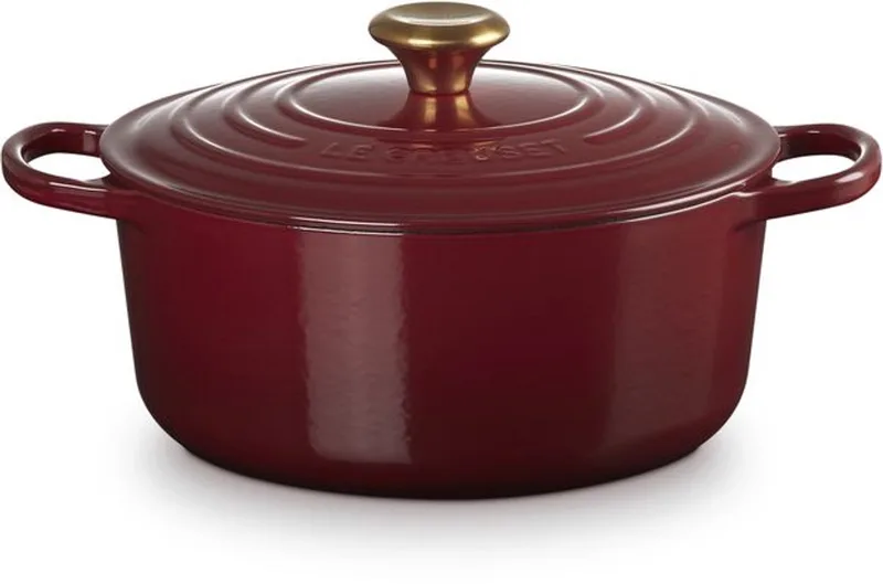 Braadpan Signature Garnet – Ø 26 cm / 5,3 Liter – Royale Ronde Gietijzeren Pan – Emaille Coating in Diepe Garnet Kleur – Voor Grote Gezinsgerechten of Feestelijke Maaltijden – Oven-, Inductie- en BBQ-bestendig de Le Creuset en Garnet – photo produit