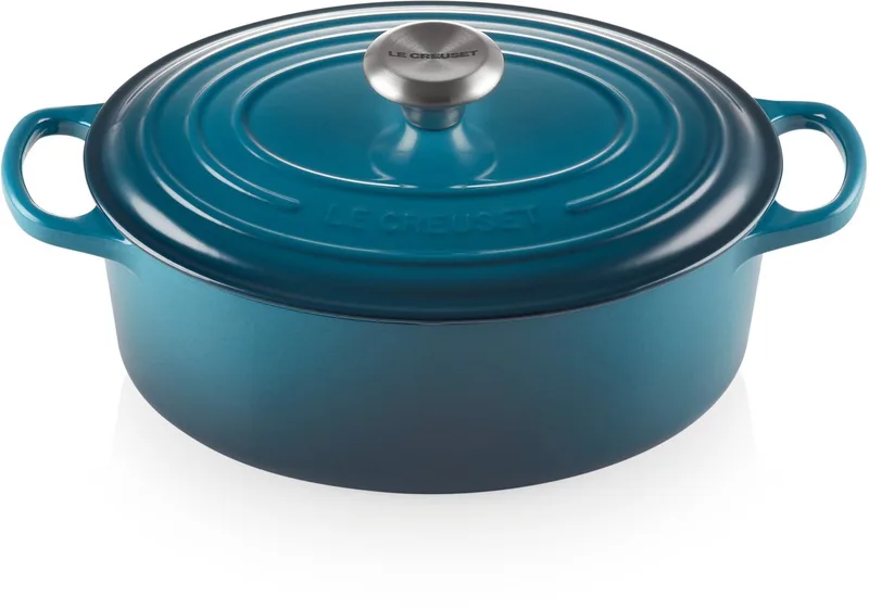 Braadpan Signature Ovaal – Ø 29 cm / 4,7 Liter – Gietijzeren Stoofpan in Diepblauwe Kleur – Ovale Vorm voor Grote Stukken Vlees of Vis – Geschikt voor Inductie, Oven, BBQ en Meer – Luxe Emaille en Perfecte Warmteverdeling von Le Creuset in Deep Teal – Produktfoto