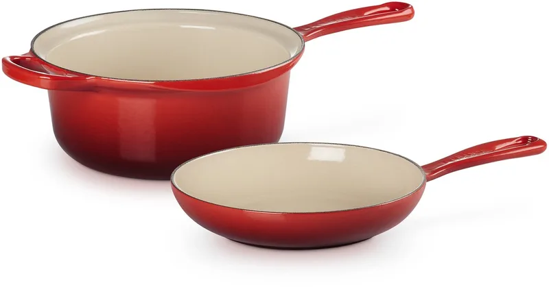 Gietijzer - 2-IN-1 Steelpan 22cm van Le Creuset in Kersenrood – productfoto