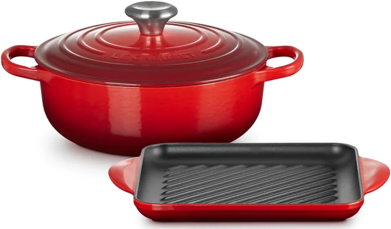 Lage Braadpan 24cm & Grillplaat 24cm Signature Kersenrood de Le Creuset en Rouge – photo produit