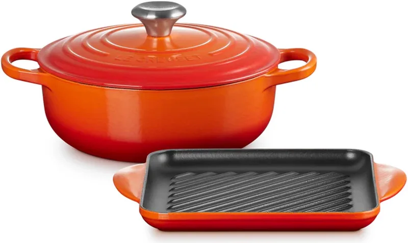 Lage Braadpan 24cm & Grillplaat 24cm Signature by Le Creuset in Oranjerood – product photo