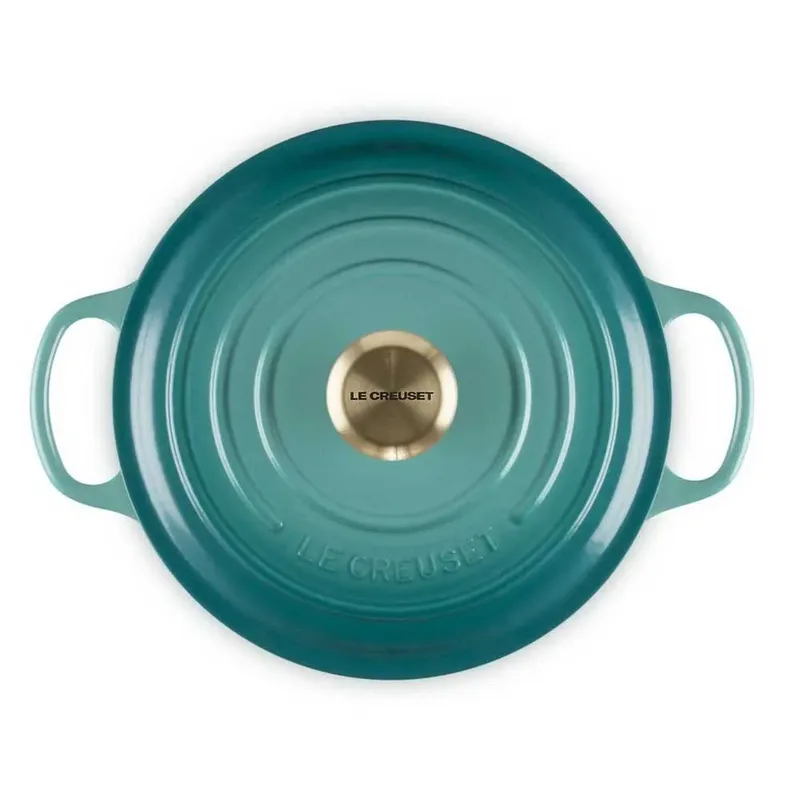 Ronde stoofpan Signature Collection van gietijzer, in verschillende formaten van Le Creuset in Blauw – productfoto 4 van 6