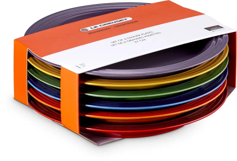 Vancouver Dinerborden 27 cm Regenboog Kleuren Set Van 6 by Le Creuset in Red, Orange, Blue, Green, Yellow, Purple – product photo