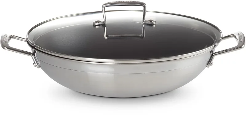 Wok met anti-aanbak en glazen deksel Ø 30cm 4,8l by Le Creuset in Rvs – product photo