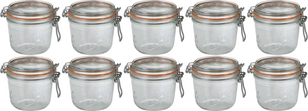 Voorraad/weckpot - 10x - glas - 10,5 x 10 cm - 500 ml de Le Parfait en Transparent – photo produit