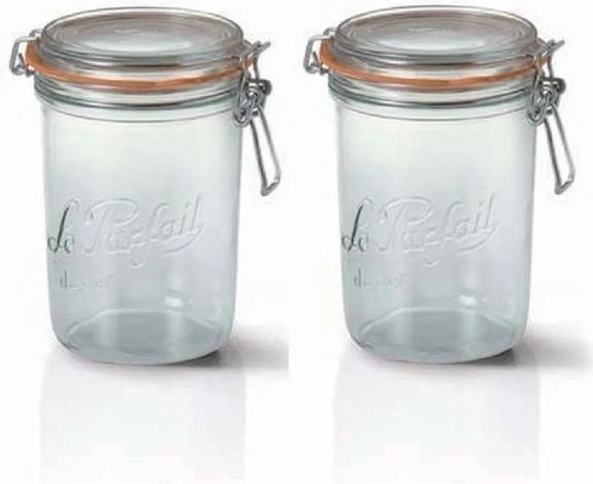 Voorraad/weckpot - 10x stuks - glas - 17,5 x 10 cm - 1 L van Le Parfait in Transparant – productfoto