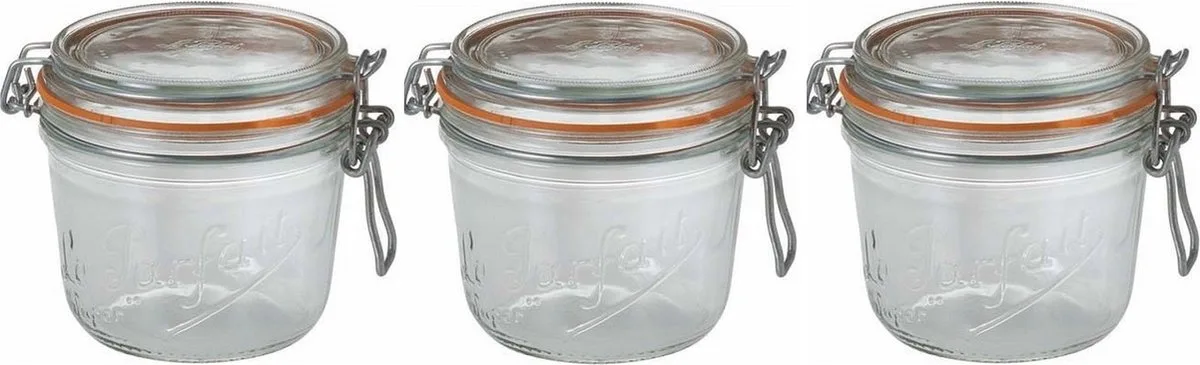 Voorraad/weckpot - 15x stuks - glas - 10,5 x 10 cm - 500 ml fra Le Parfait i Gennemsigtig – produktbillede