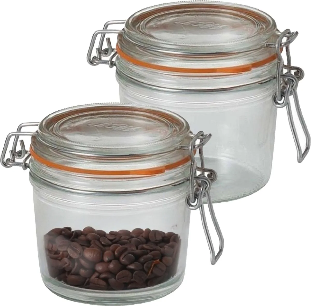 Voorraad/weckpot - 2x - glas - 10,5 x 10 cm - 500 ml de Le Parfait en Transparent – photo produit