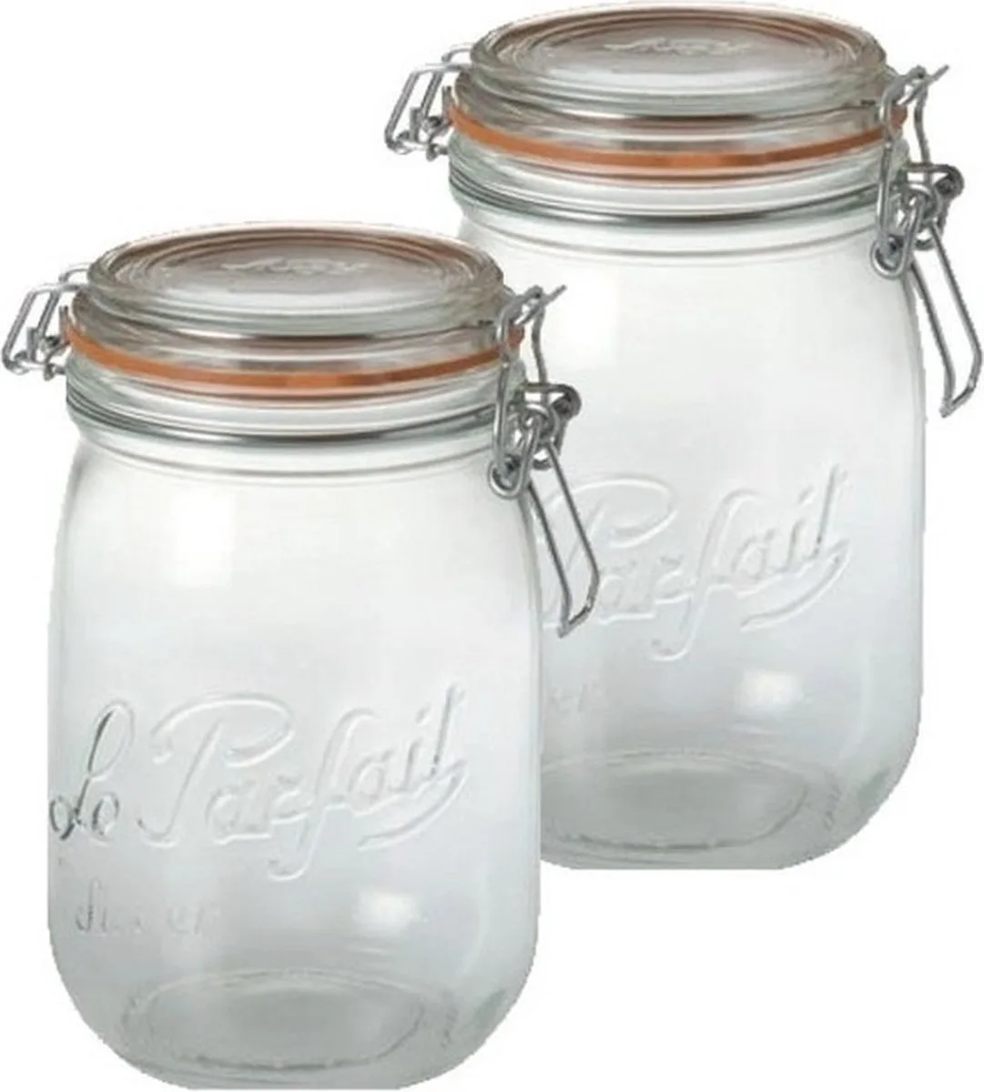 Voorraad/weckpot - 2x - glas - 17,6 x 8,5 cm - 1 L van Le Parfait in Transparant – productfoto