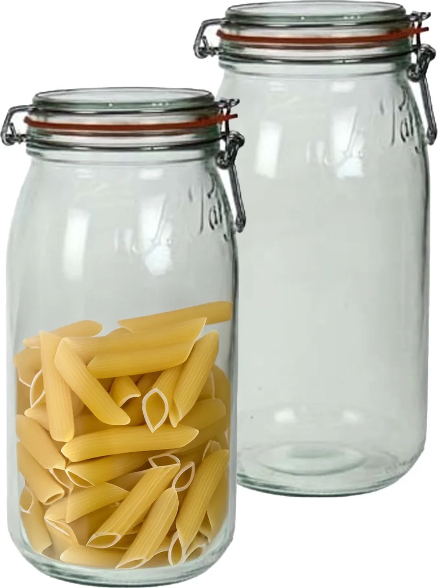 Voorraad/weckpot - 2x - glas - 28 x 13 cm - 3 L van Le Parfait in Transparant – productfoto