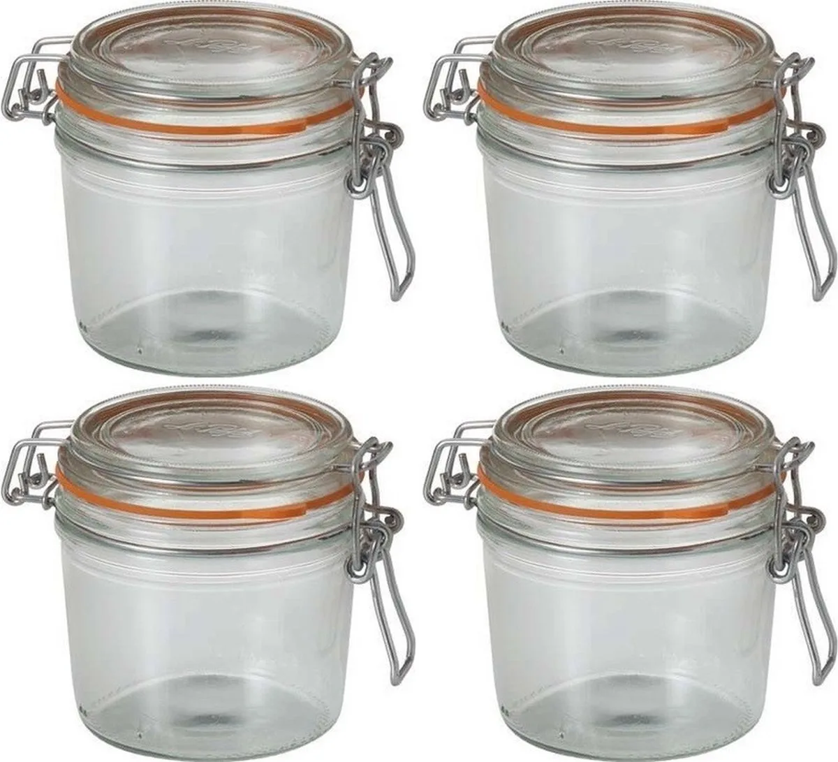 Voorraad/weckpot - 4x - glas - 10 x 8,5 cm - 350 ml van Le Parfait in Transparant – productfoto