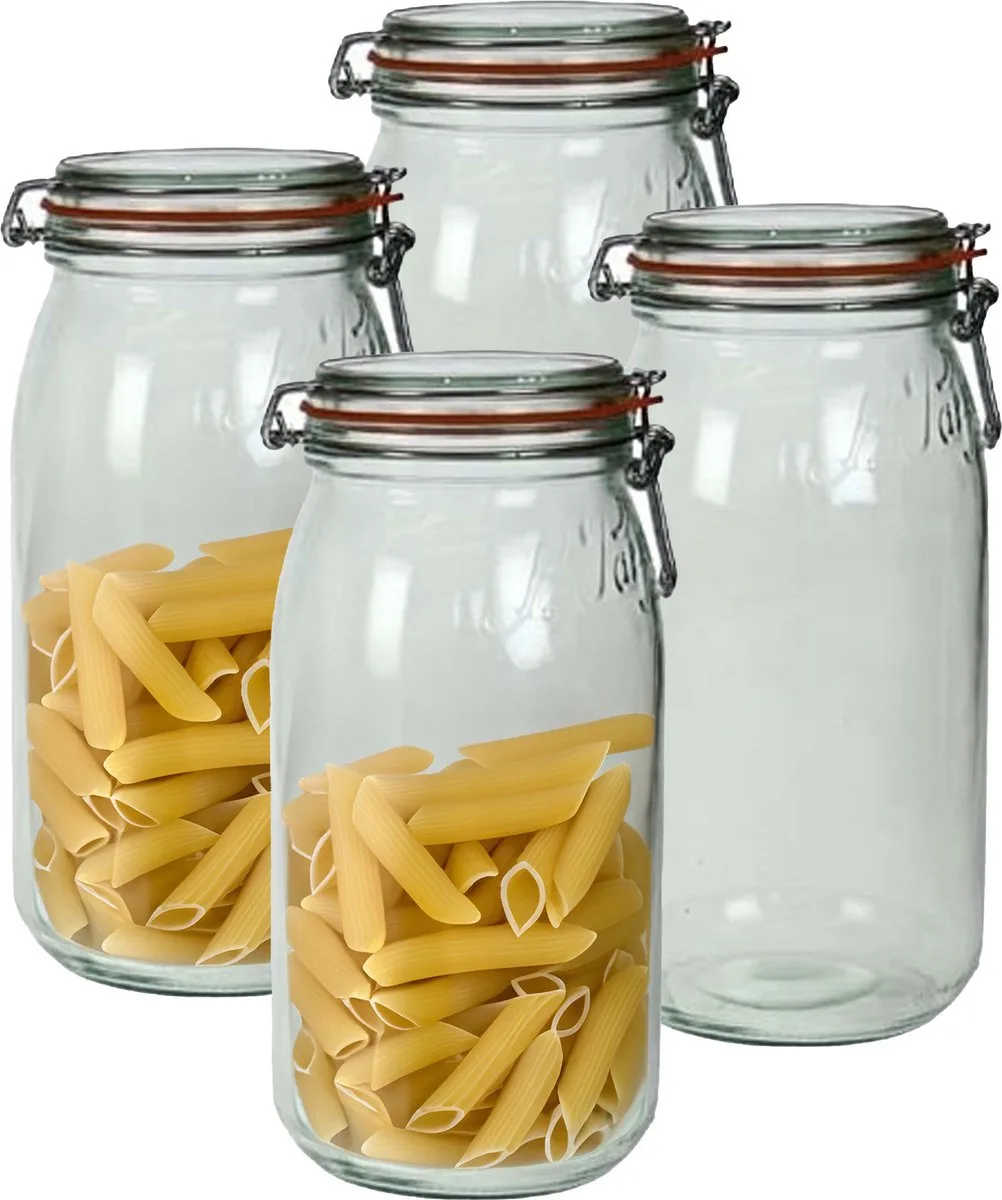 Voorraad/weckpot - 4x - glas - 28 x 13 cm - 3 L de Le Parfait en Transparent – photo produit