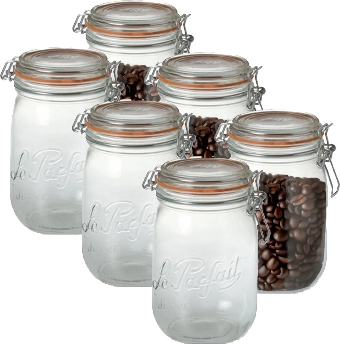 Voorraad/weckpot - 6x - glas - 14,5 x 8,5 cm - 750 ml van Le Parfait in Transparant – productfoto