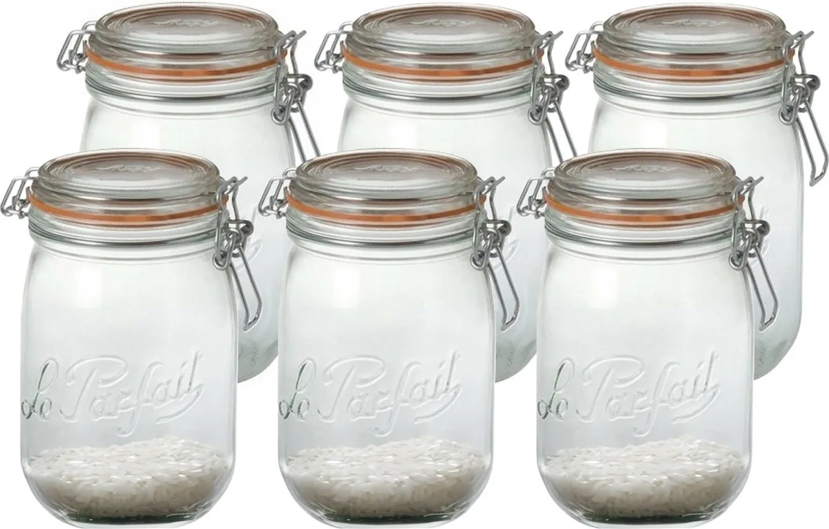 Voorraad/weckpot - 6x - glas - 17,6 x 8,5 cm - 1 L van Le Parfait in Transparant – productfoto