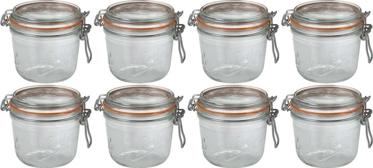 Voorraad/weckpot - 8x - glas - 10,5 x 10 cm - 500 ml de Le Parfait en Transparent – photo produit