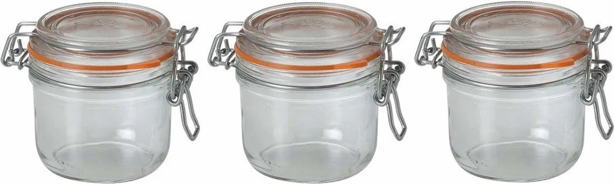 Voorraad/weckpot - Pakket van 10x stuks - glas - 8,5 x 7 cm - 200 ml van Le Parfait in Transparant – productfoto