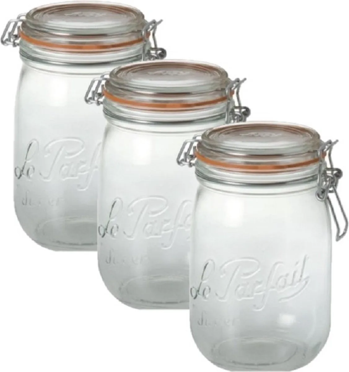 Weckpotten - inmaakpotten - 12x stuks - met klepdeksel - inhoud 1000 ml - 17.5 cm - glas fra Le Parfait i Gennemsigtig – produktbillede