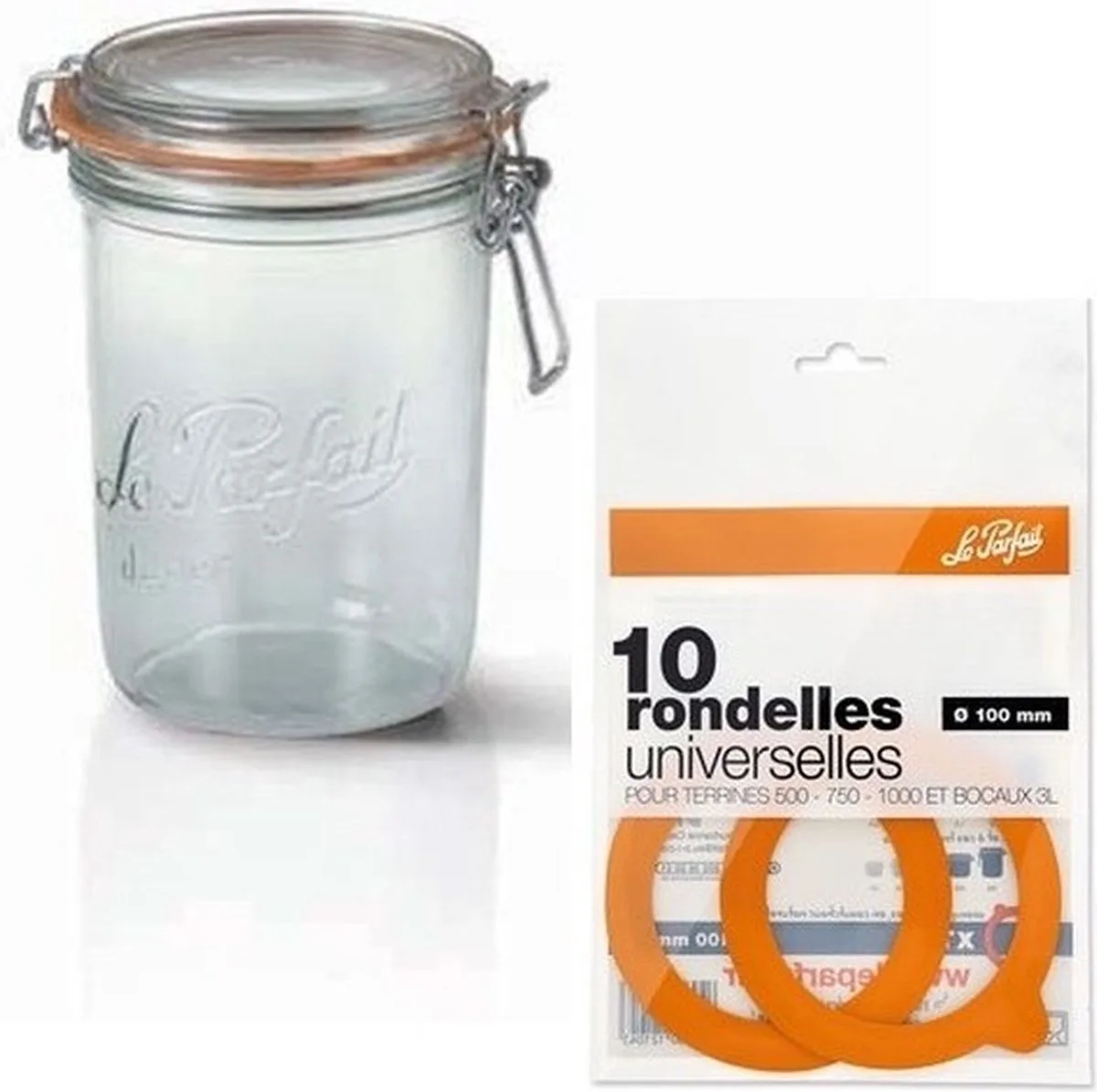 Weckpotten/inmaakpotten - met klepdeksel - 1 liter - incl. inmaakringen fra Le Parfait i Gennemsigtig – produktbillede