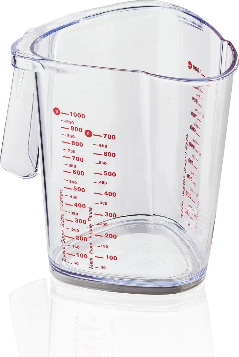 Comfortline maatbeker - 1 liter - incl. antislipbodem - incl. schenktuit - vaatwasserbestendig - transparant de Leifheit en Rouge – photo produit